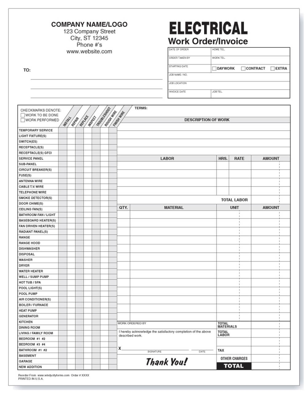 Printable Blank Work Order Form