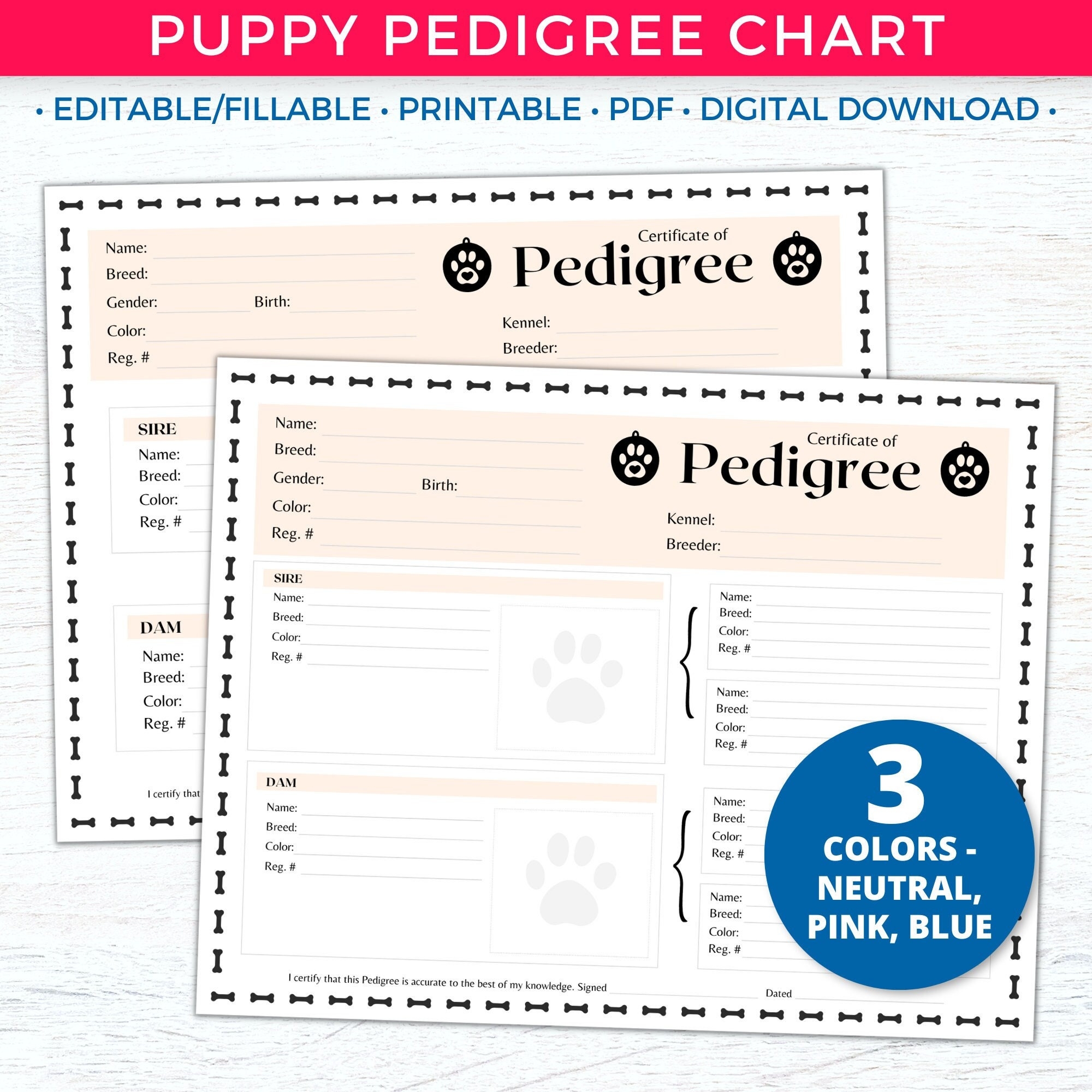 Blank Dog Pedigree Printable Chart