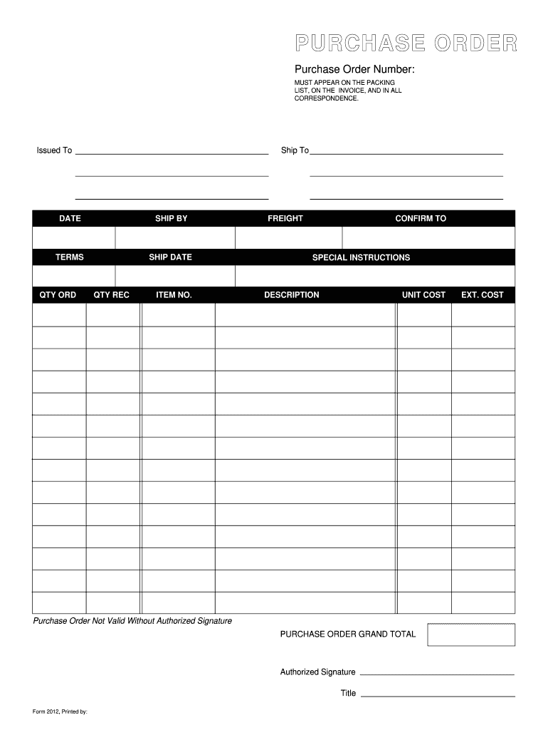 Purchase Order Template Fill Online Printable Fillable Blank PdfFiller