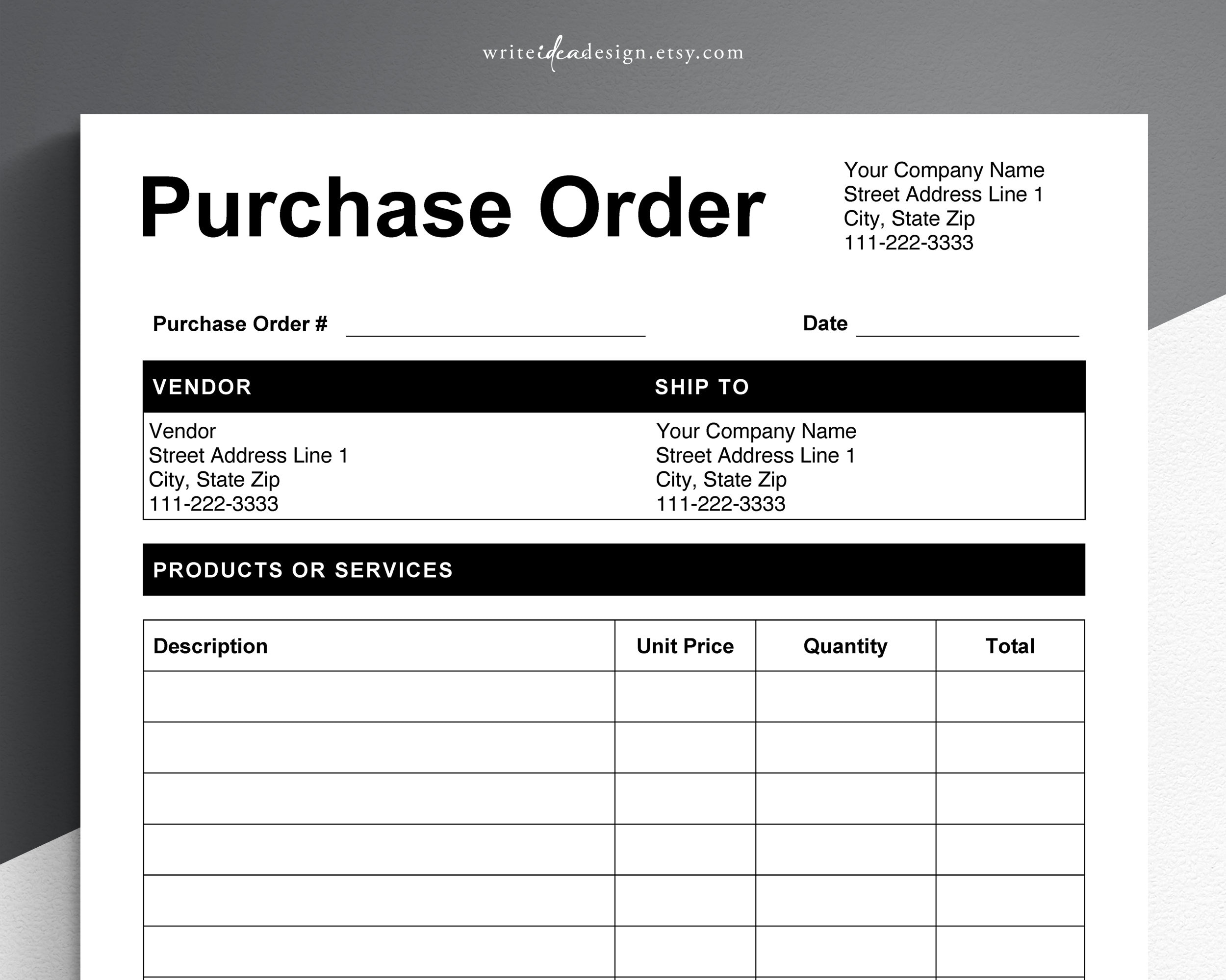 Printable Blank Purchase Order Form