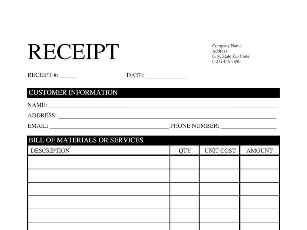 Free Blank Printable Work Receipts