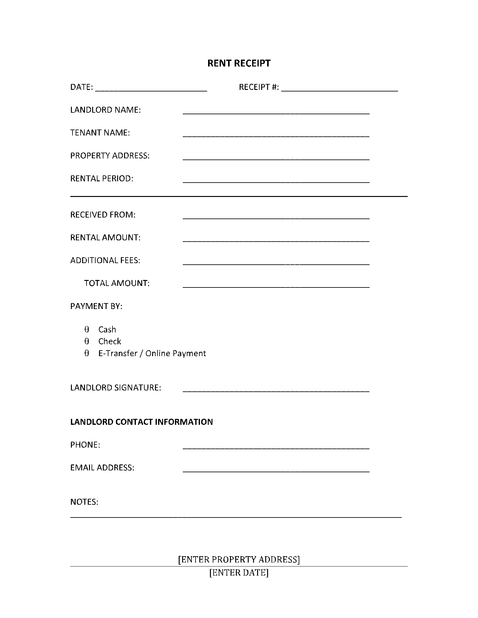 Free Printable Blank Rent Receipts