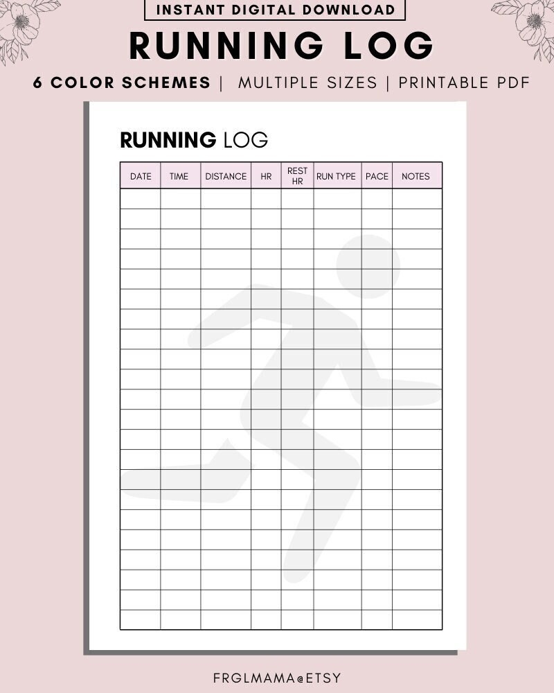 Running Log Tracker Printable Jogging And Workout Planner Fitness Tracker Workout Tracker Printable Exercise Chart A4 A5 And Letter PDF Etsy