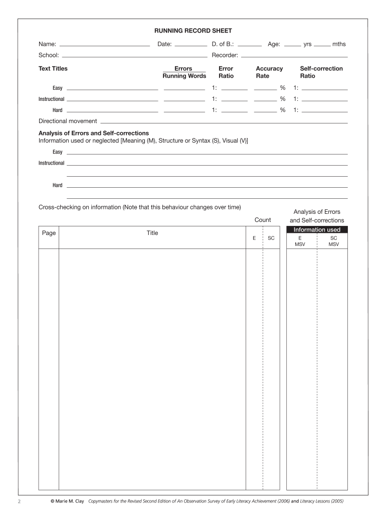 Running Record Form Pdf Fill Online Printable Fillable Blank PdfFiller