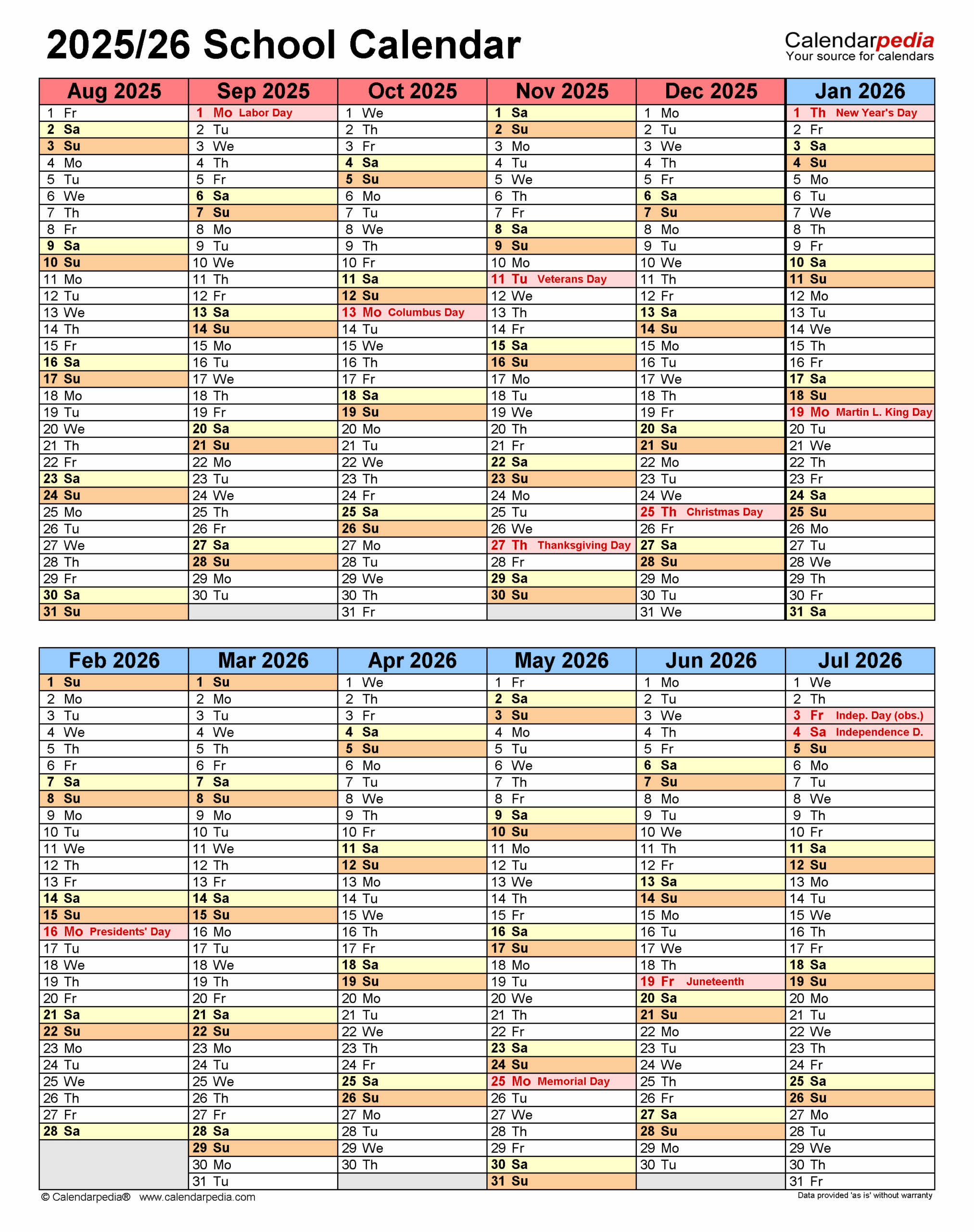 School Calendars 2025 2026 Free Printable PDF Templates