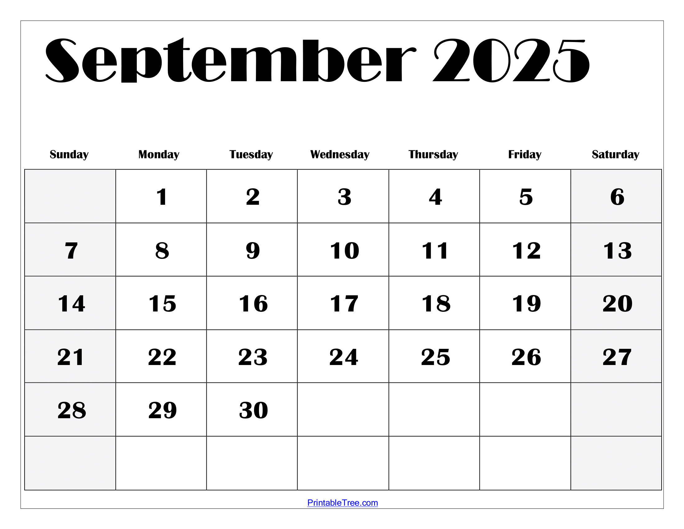 September 2025 Blank Calendar Printable