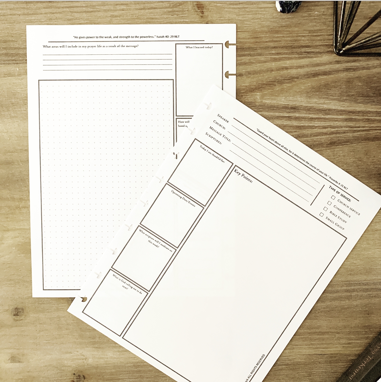 Sermon Notes Reflection Journal Planner Inserts LARGE Size Mamie L Pack
