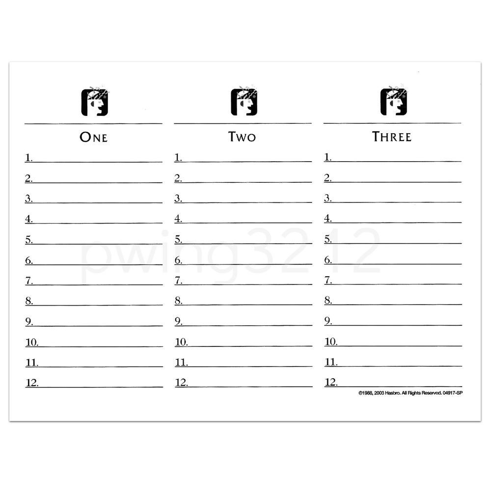 Printable Blank Scattergories Answer Sheets