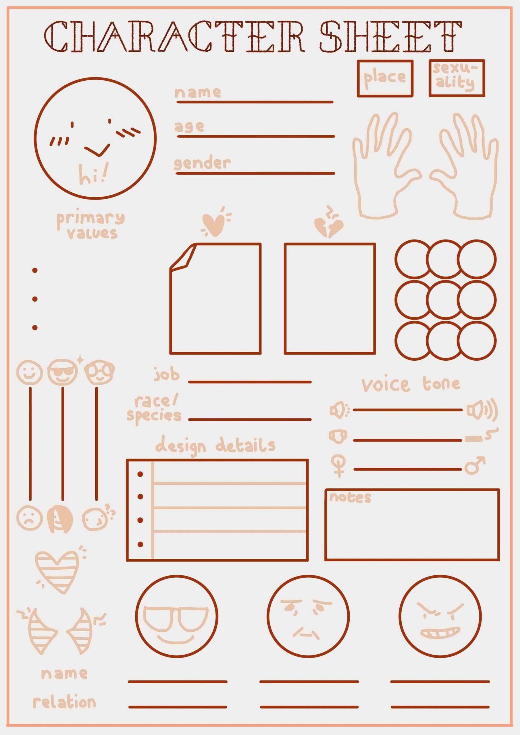 Simple OC Character Sheet Blank Template Printable Etsy Finland