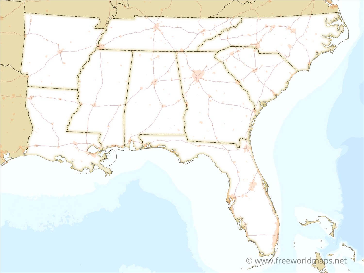 Southeastern US Political Map By Freeworldmaps Worksheets Library