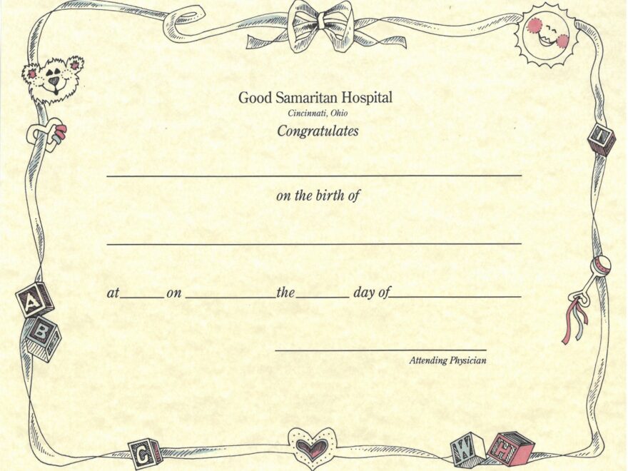 Souvenir Birth Certificate Good Samaritan Hospital Foundation