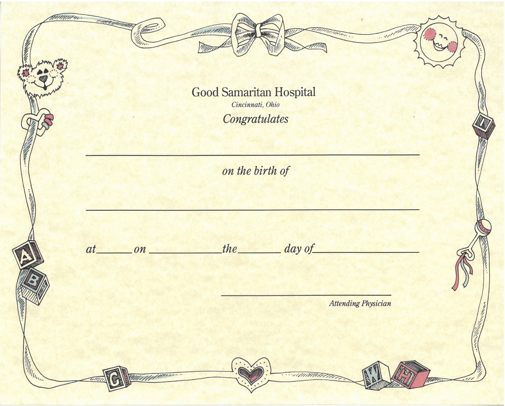 Souvenir Birth Certificate Good Samaritan Hospital Foundation 