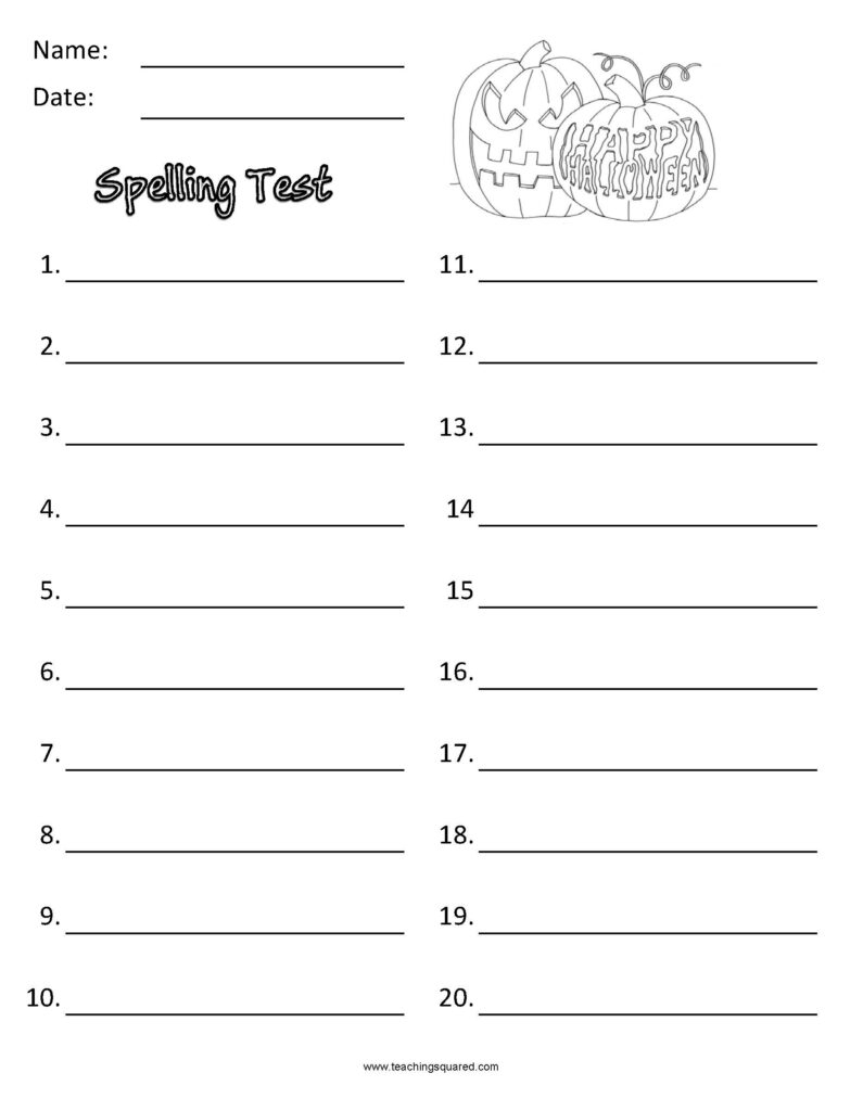 Blank Printable Spelling List Worksheet