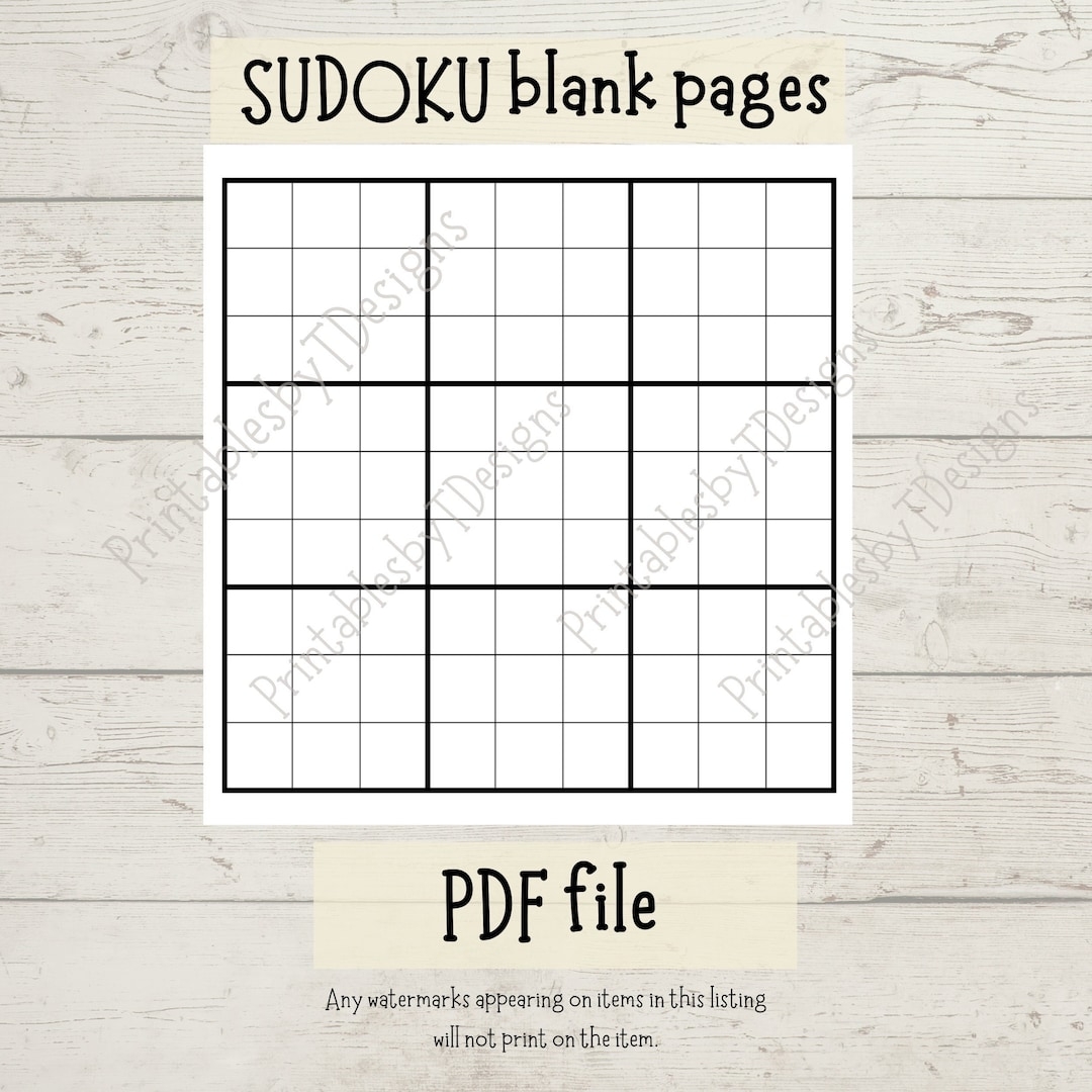 Sudoku Blank Grid Paper PDF File Game Sheets Grid Paper Party Game Home School Printable Etsy