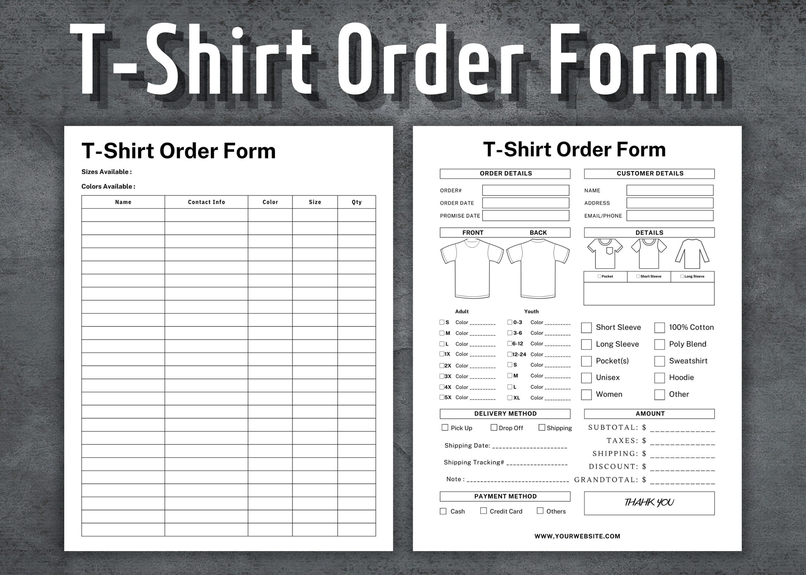T shirt Order Form Custom Order Form Shirt Order Form Template Editable T shirt Order Template Instant Download Etsy