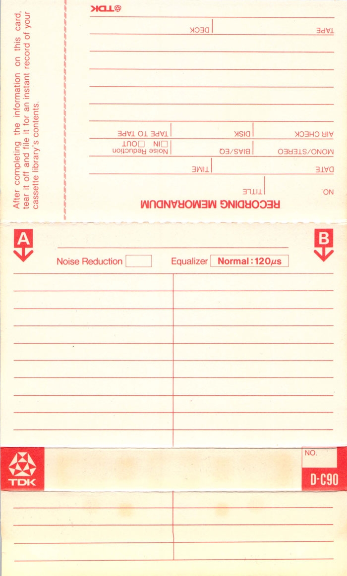 TDK Blank Compact Cassette J Card Art From 1979