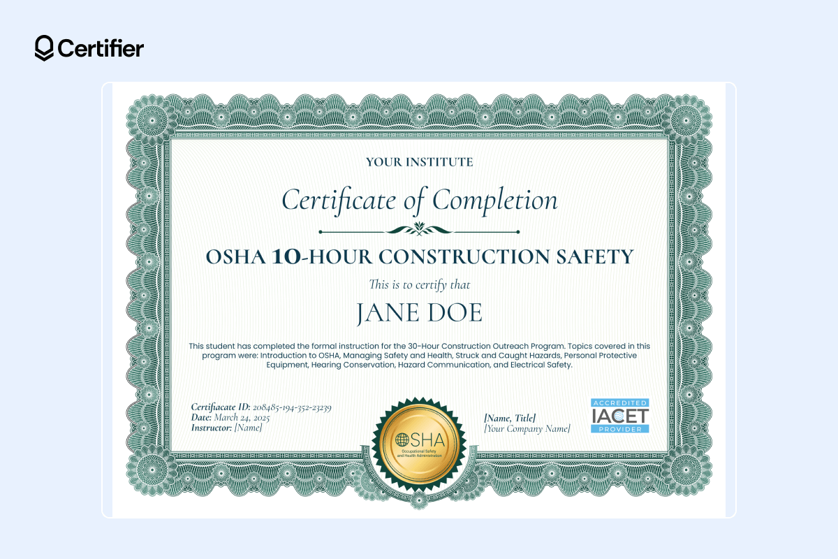 Top 15 OSHA Certificate Templates For Authorized Training Courses