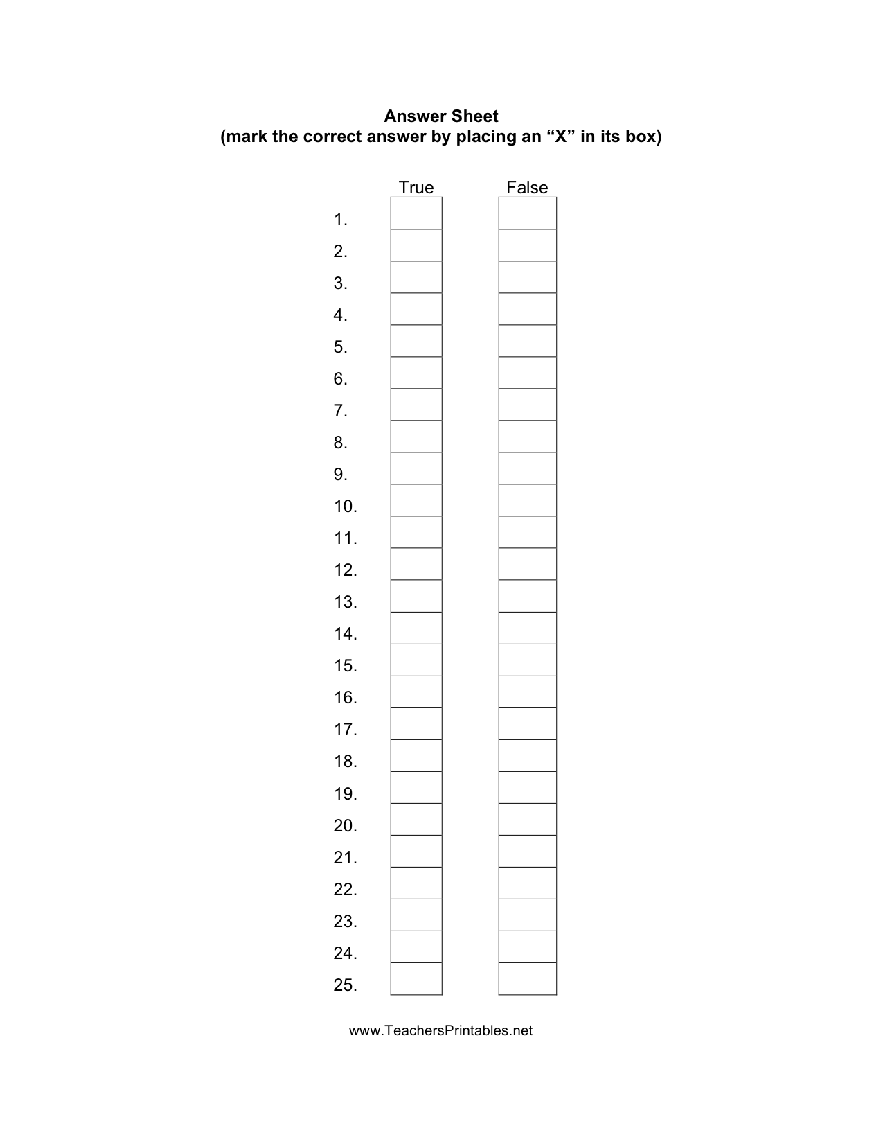 Blank Test Answer Sheet Printable