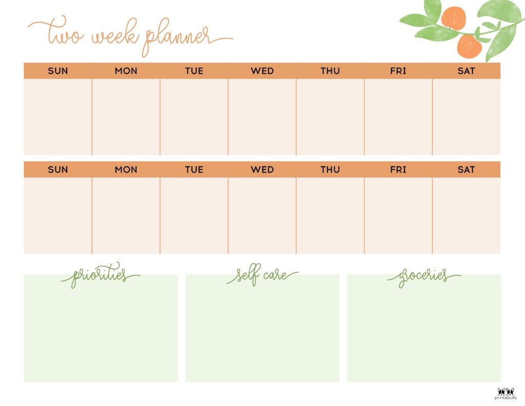 Two Week Planners Free Printables Printabulls
