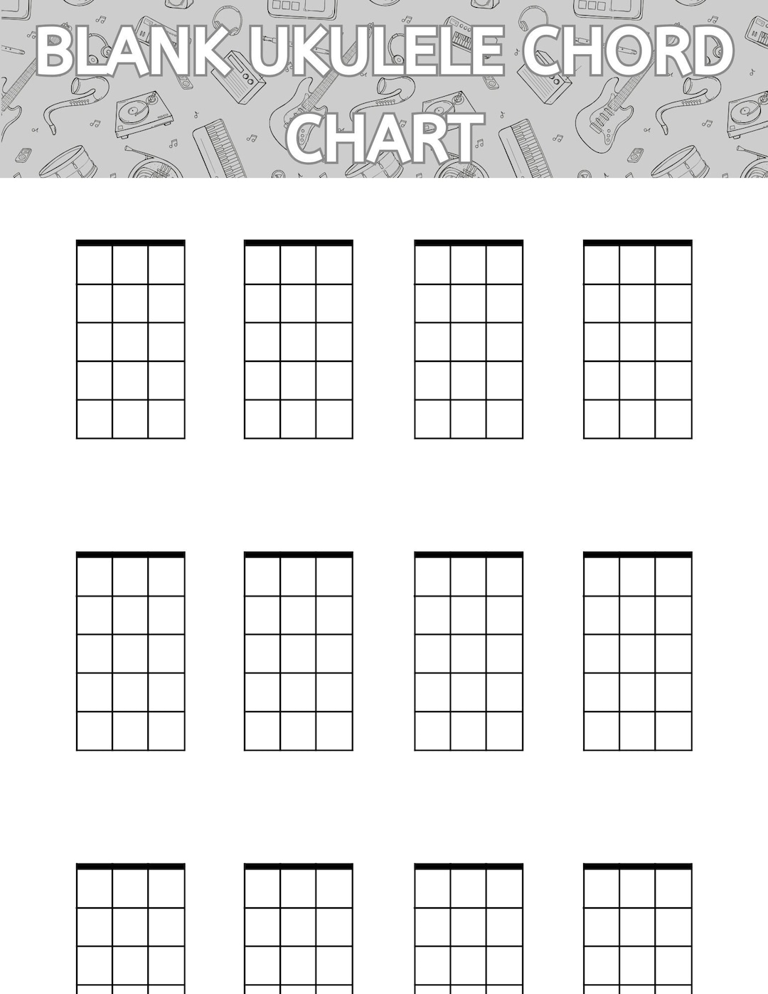 Ukulele Printable Chord Chart Blank Chord Chart Teaching Ukulele Chords Instant Download PDF Digital Copy Etsy