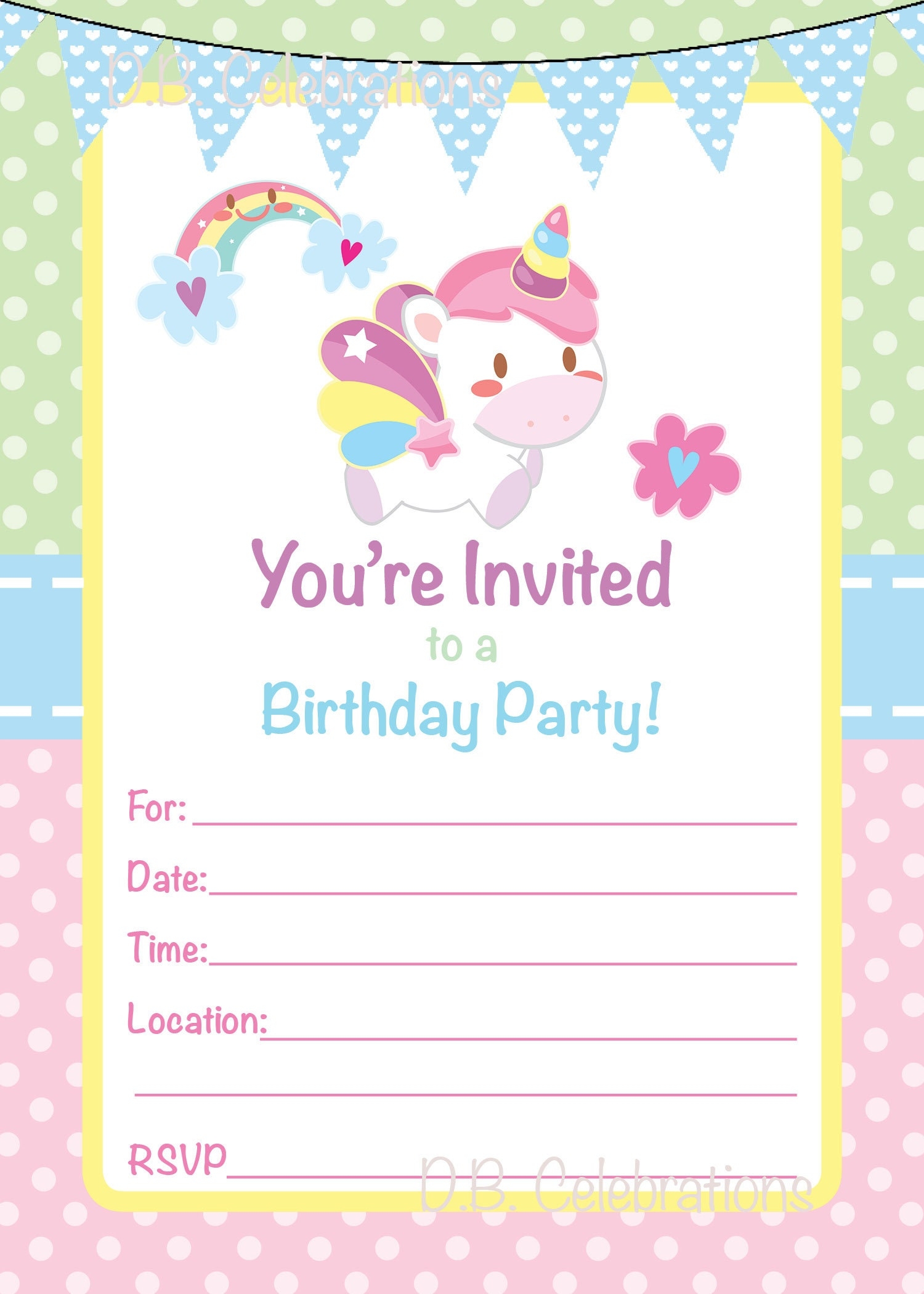Unicorn Birthday Party Invitation Fill In The Blank Invitation INSTANT DOWNLOAD Printable Party Invite Pastel Unicorn First Birthday Etsy
