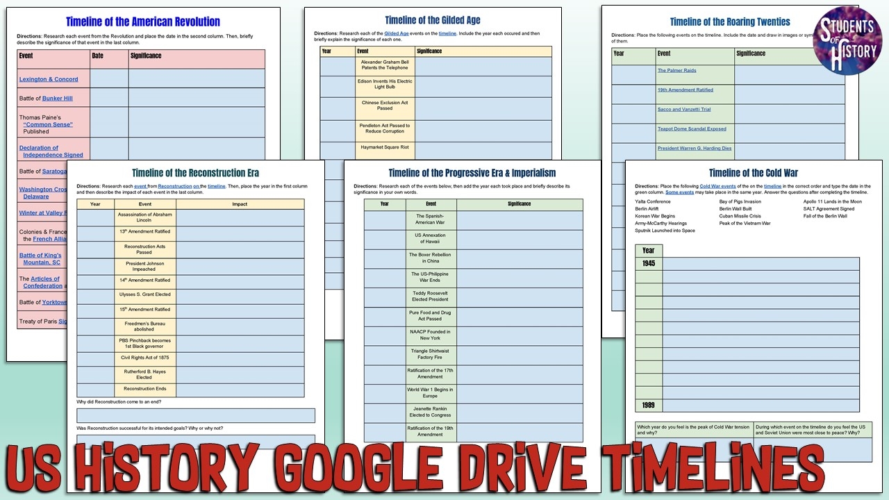 US History Printable Timeline Activities