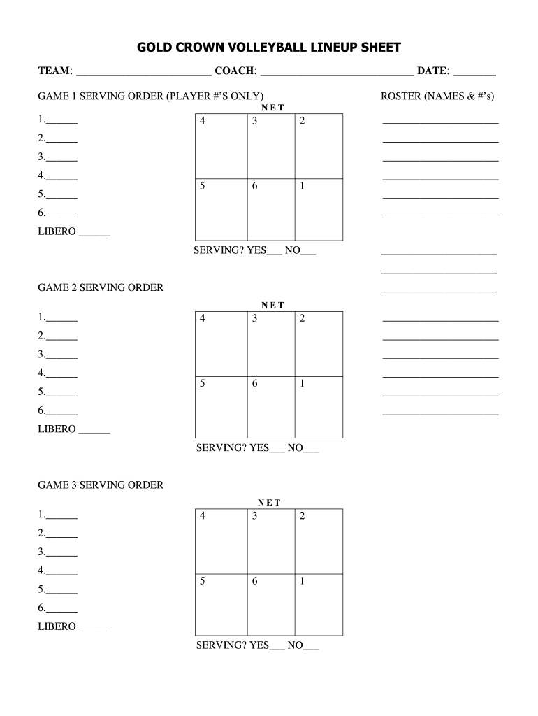 Volleyball Court Lineup Fill Online Printable Fillable Blank PdfFiller