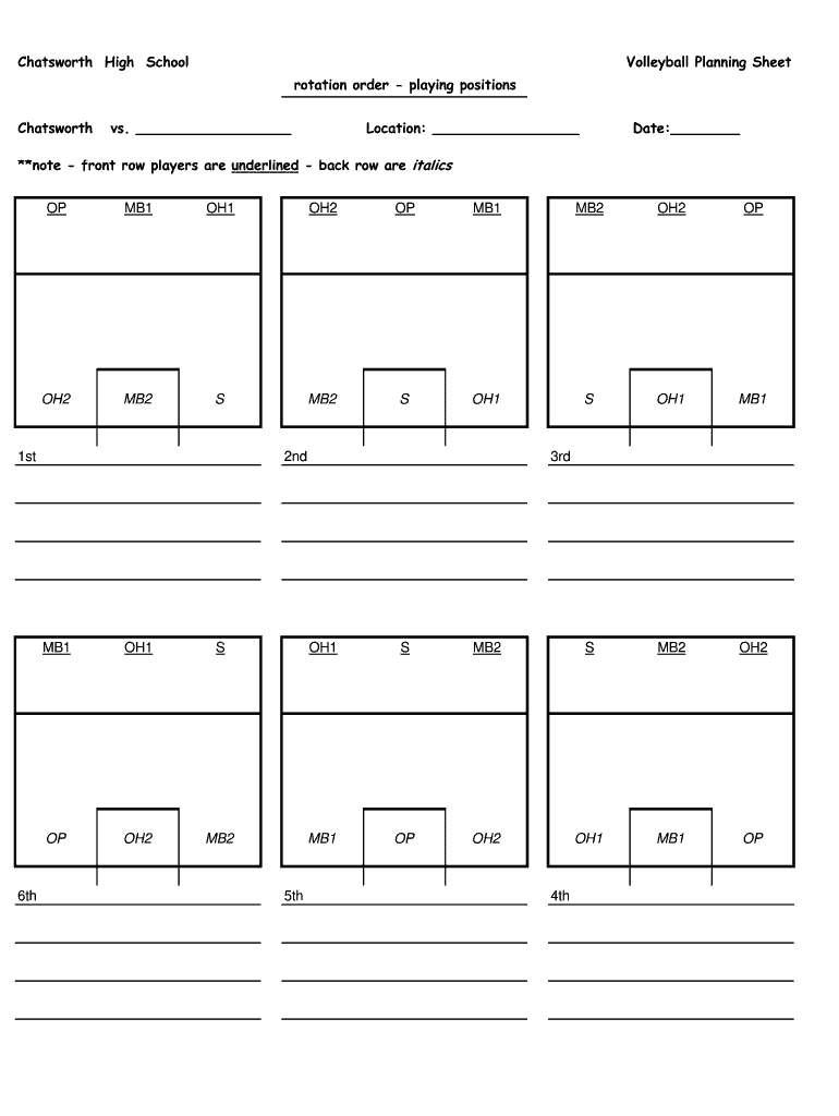 Volleyball Court Positions Template Fill Online Printable Fillable Blank PdfFiller