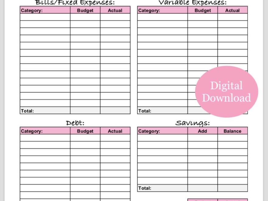Weekly Budget Overview Template Printable pink Etsy