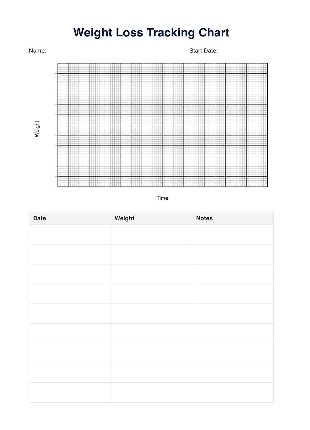 Weight Loss Tracking Chart Template Example Free PDF Download
