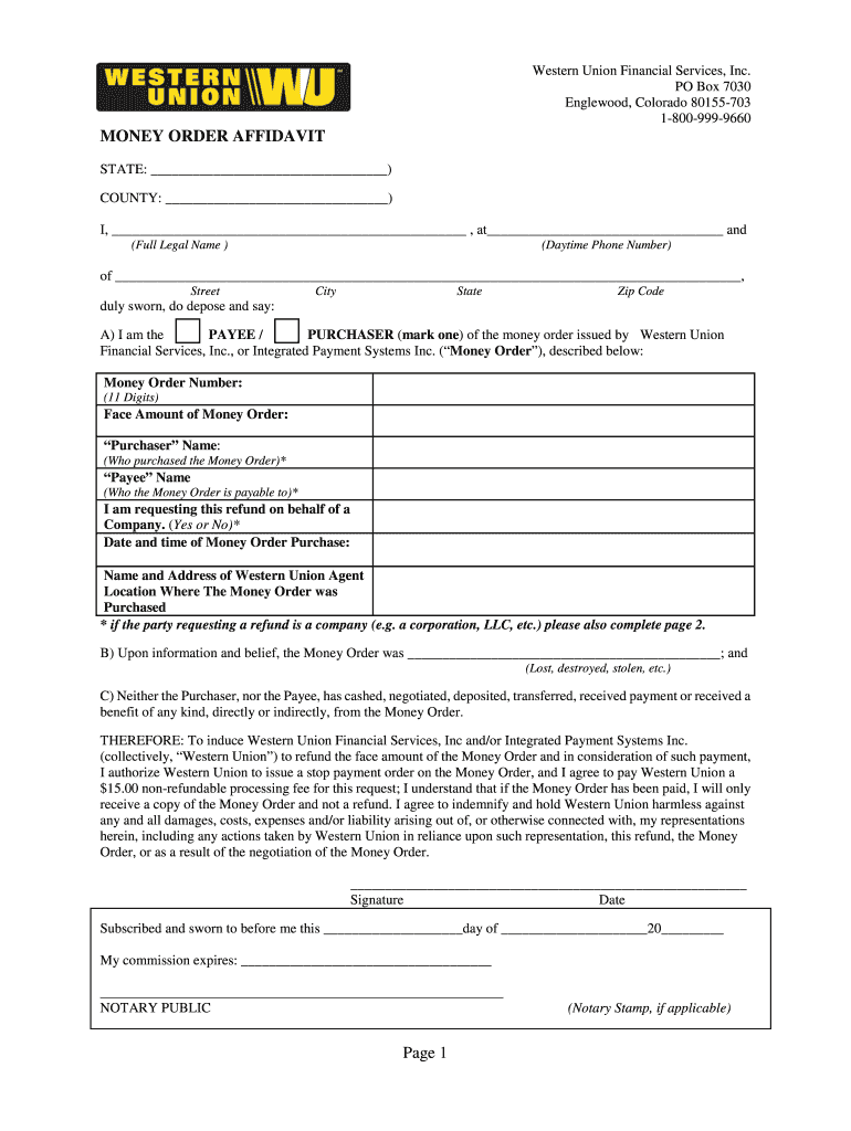 Printable Blank Money Order Template
