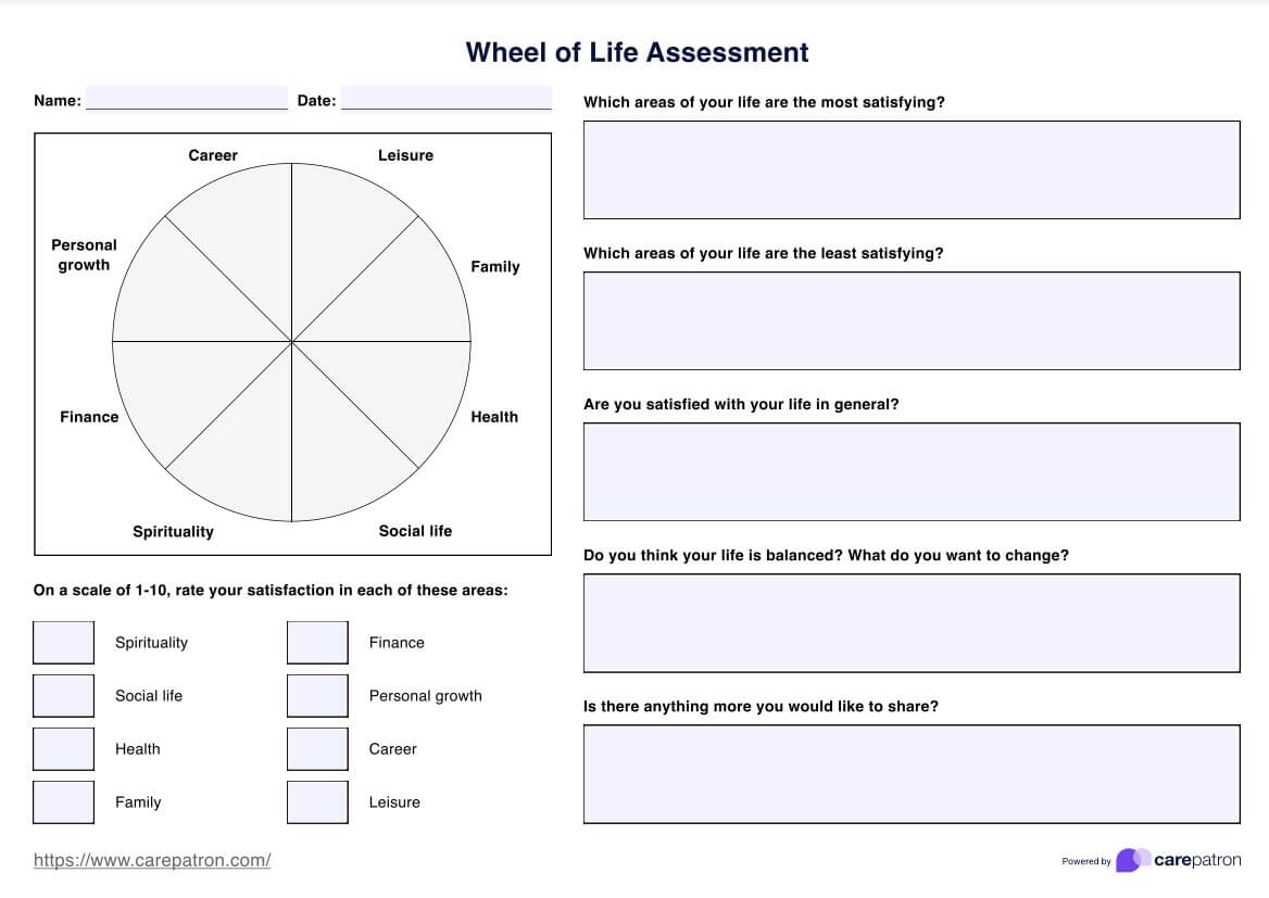 Wheel Of Life Assessment Example Free PDF Download