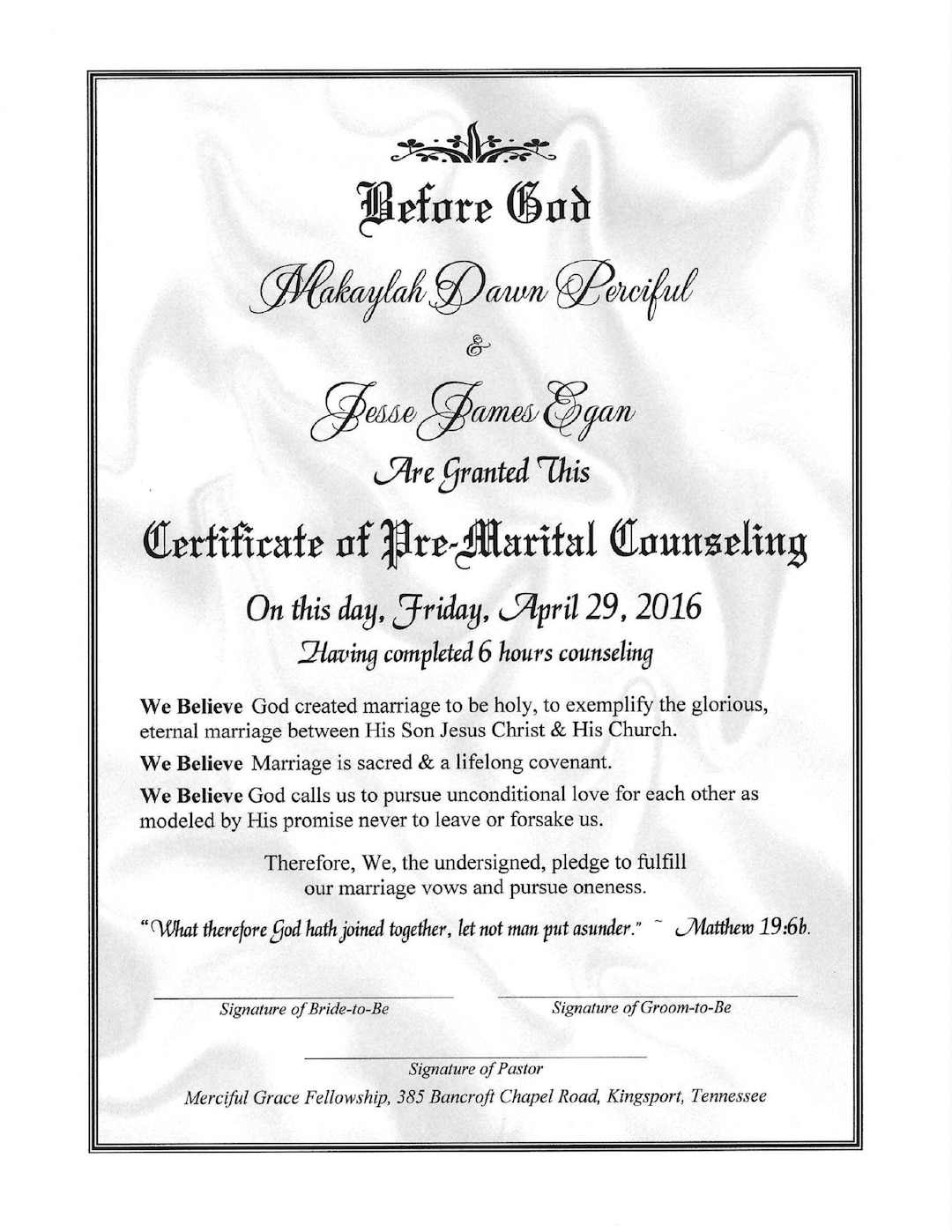 White Satin Elegance Pre marital Counseling Certificate optional Certificate Holder optional 4 25 X 5 5 Matching Laminates Etsy