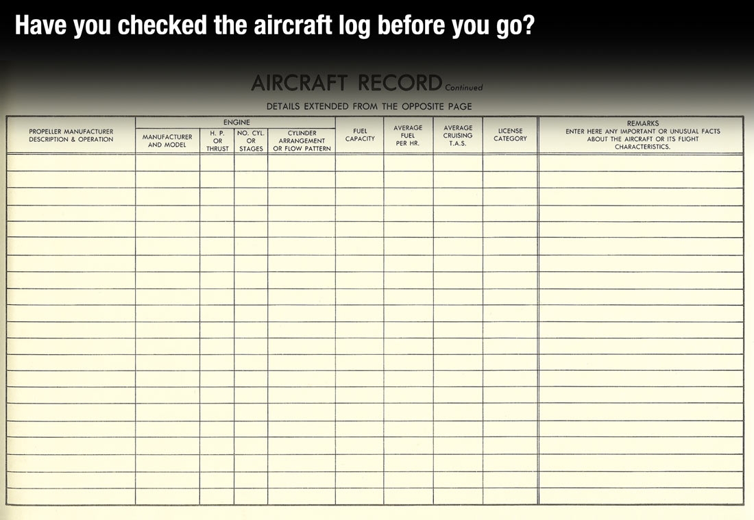 Blank Aircraft Maintenance Log Printable