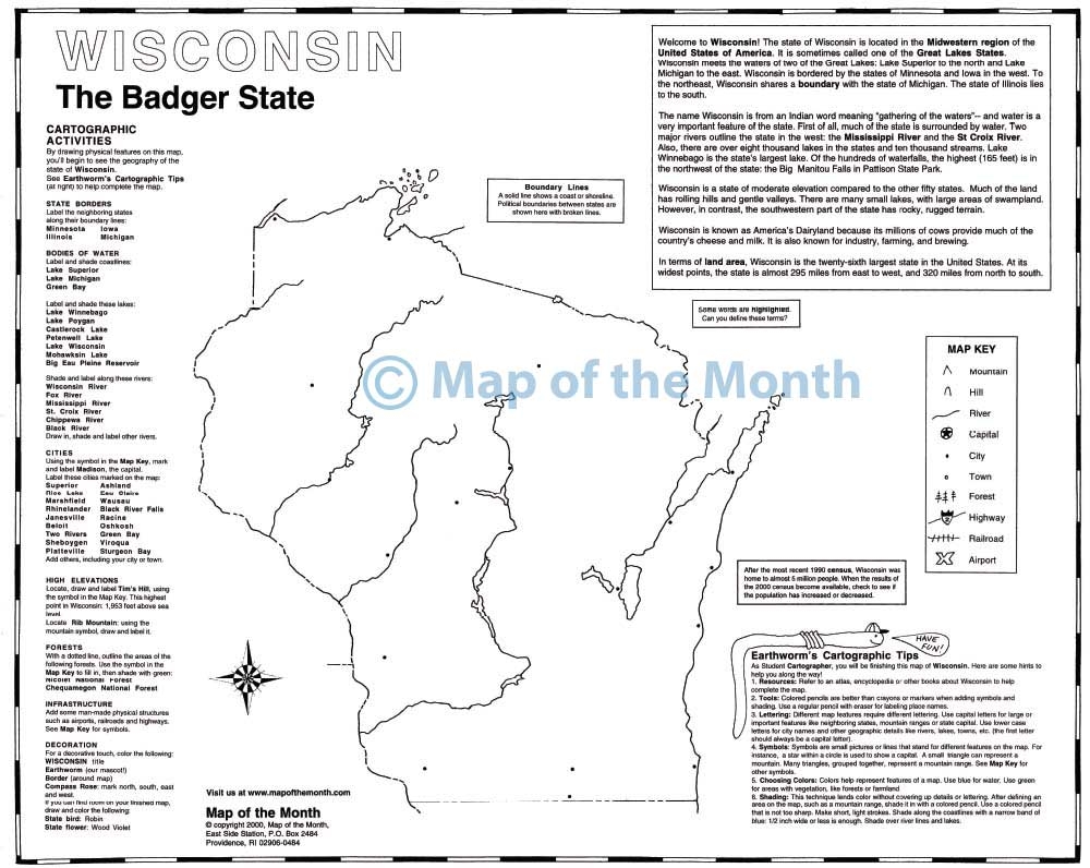 Wisconsin Map Blank Outline Map 16 By 20 Inches Activities Included