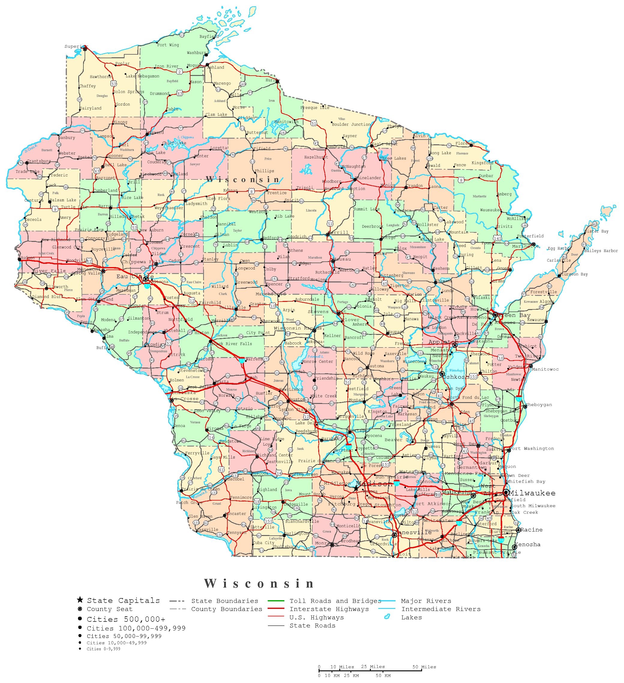 Blank Wisconsin County Map Printable