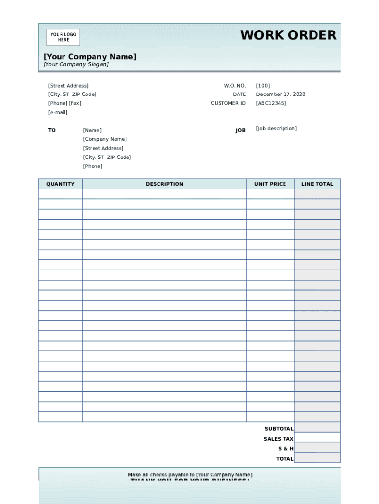 Work Order Template Fill Online Printable Fillable Blank PdfFiller