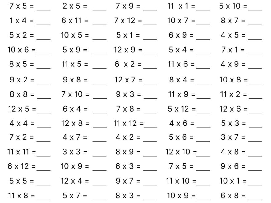 10 Printable Multiplication Worksheets Fill In The Blanks Single Digit Multiplication numbers 1 12 Maths Drills Answers Included Etsy Finland