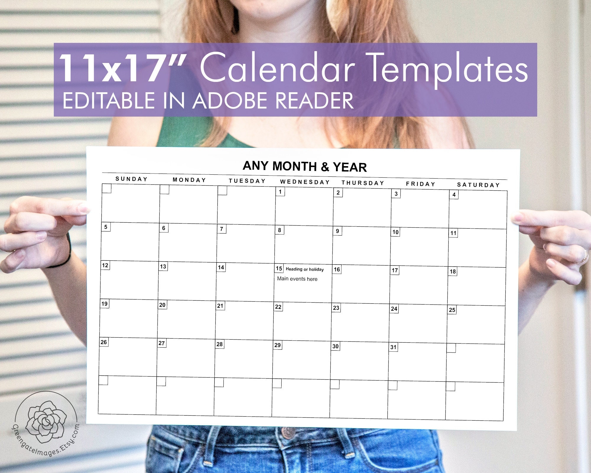 11x17 Calendar Template Editable Landscape Calendar Any Month A3 Tabloid Ledger Paper Large Printable Calendar Fillable Pdf Monthly Etsy