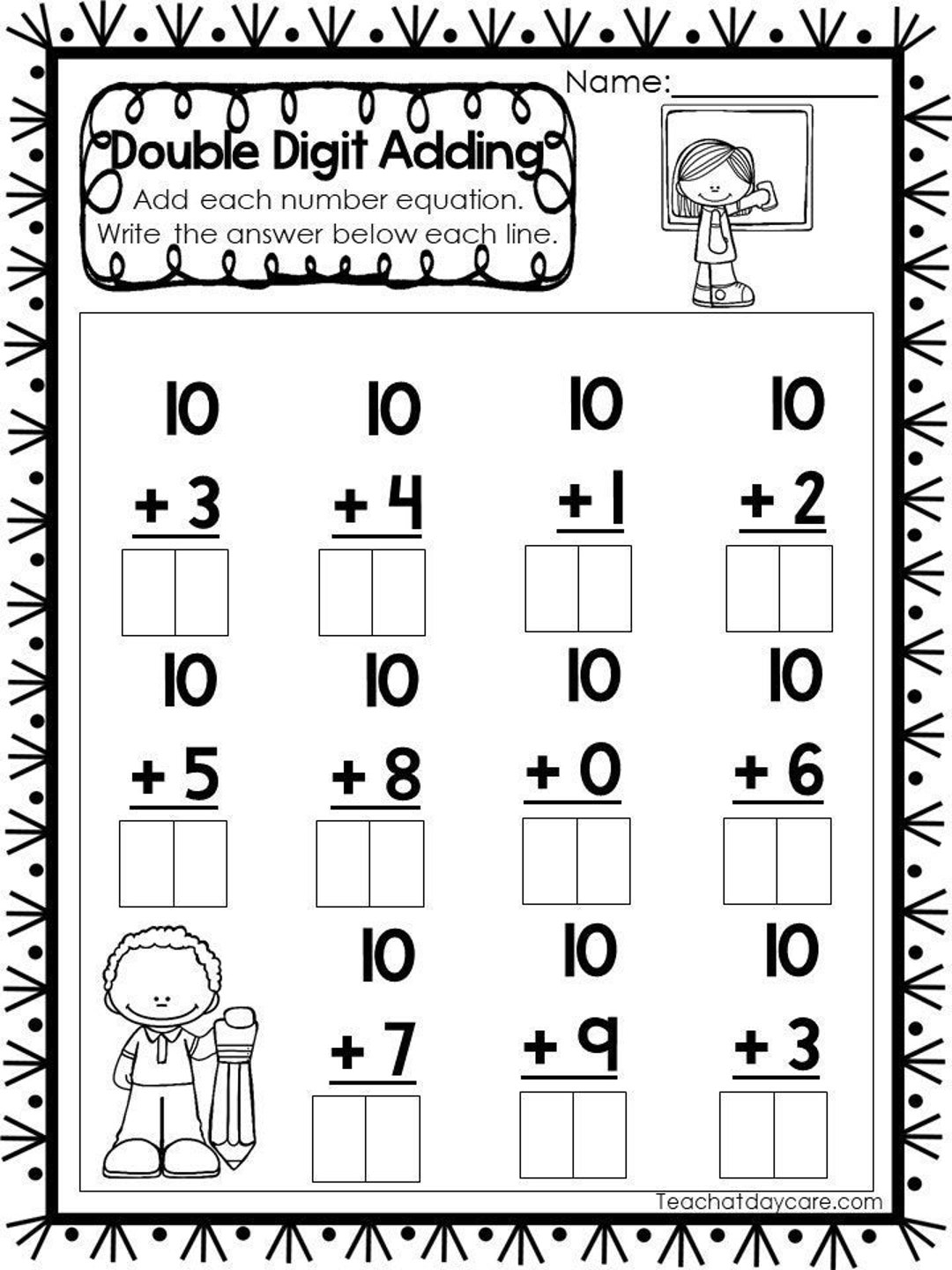 15 Printable Double Digit Addition Worksheets Numbers 11 20 Preschool 2nd Grade Math Etsy Sweden