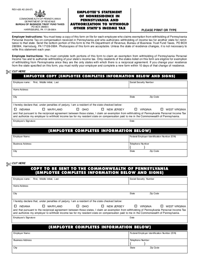2007 2025 Form PA REV 420 AS Fill Online Printable Fillable Blank PdfFiller