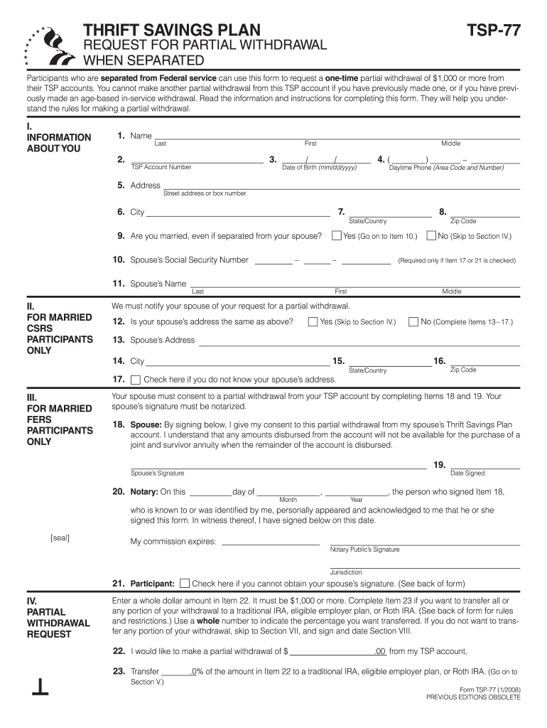 2008 Form TSP 77 Fill Online Printable Fillable Blank PdfFiller