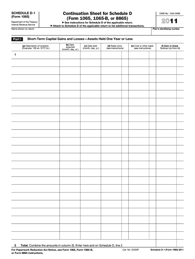 2011 2025 Form IRS 1065 Schedule D 1 Fill Online Printable Fillable Blank PdfFiller