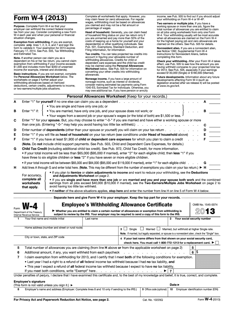 2013 Form IRS W 4 Fill Online Printable Fillable Blank PdfFiller