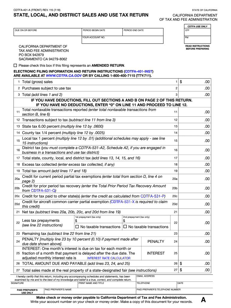 2018 2025 CA CDTFA 401 A Formerly BOE 401 A2 Fill Online Printable Fillable Blank PdfFiller