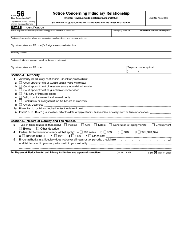 2022 2025 Form IRS 56 Fill Online Printable Fillable Blank PdfFiller 2022 2025 Form IRS 56 Fill Online Printable Fillable Blank PdfFiller