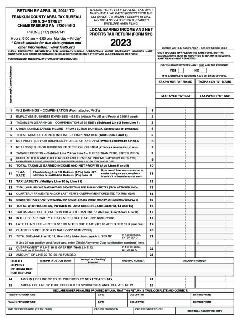 2023 2025 Form PA FCATB 531 Franklin County Fill Online Printable Fillable Blank PdfFiller