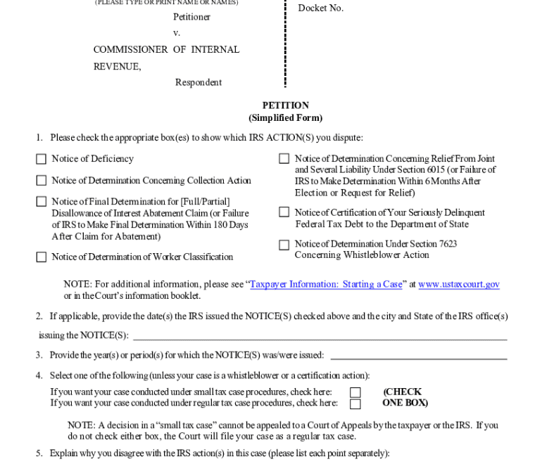 2023 2025 Form US Tax Court Petition Kit Fill Online Printable Fillable Blank PdfFiller