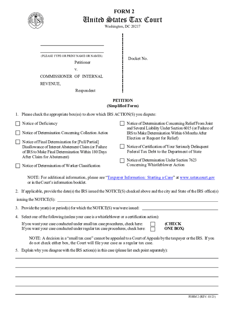 2023 2025 Form US Tax Court Petition Kit Fill Online Printable Fillable Blank PdfFiller