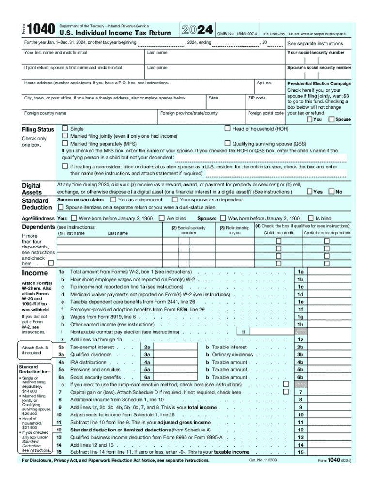 2024 Form IRS 1040 Fill Online Printable Fillable Blank PdfFiller
